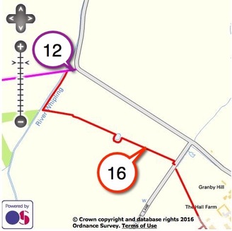 map showing route of footpath 16