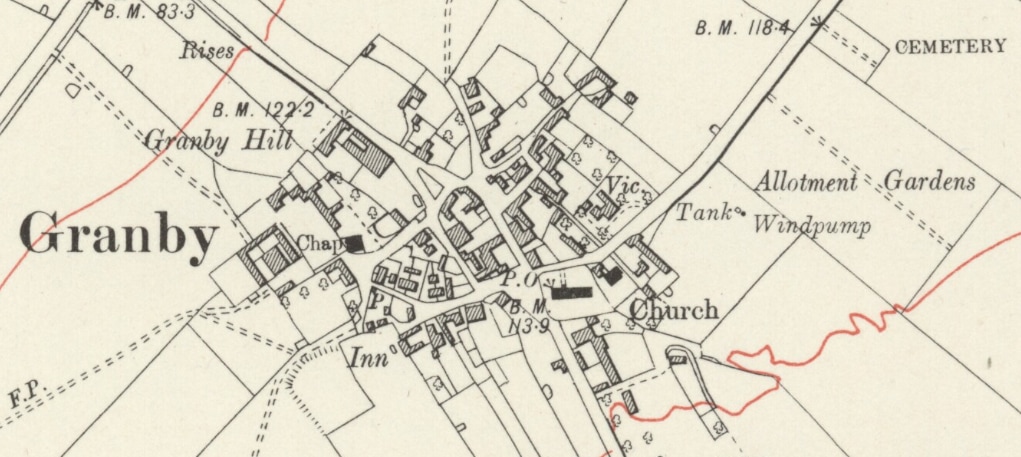 photographic extract of 1921 Ordnance Survey map showing Granby