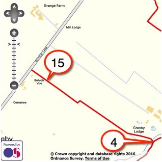 map showing route of footpath 15