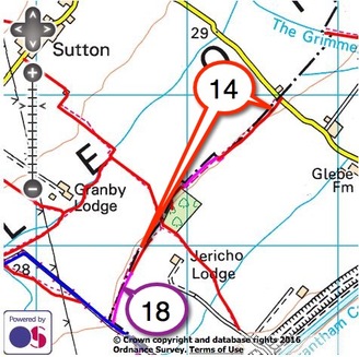map showing route of footpath 14
